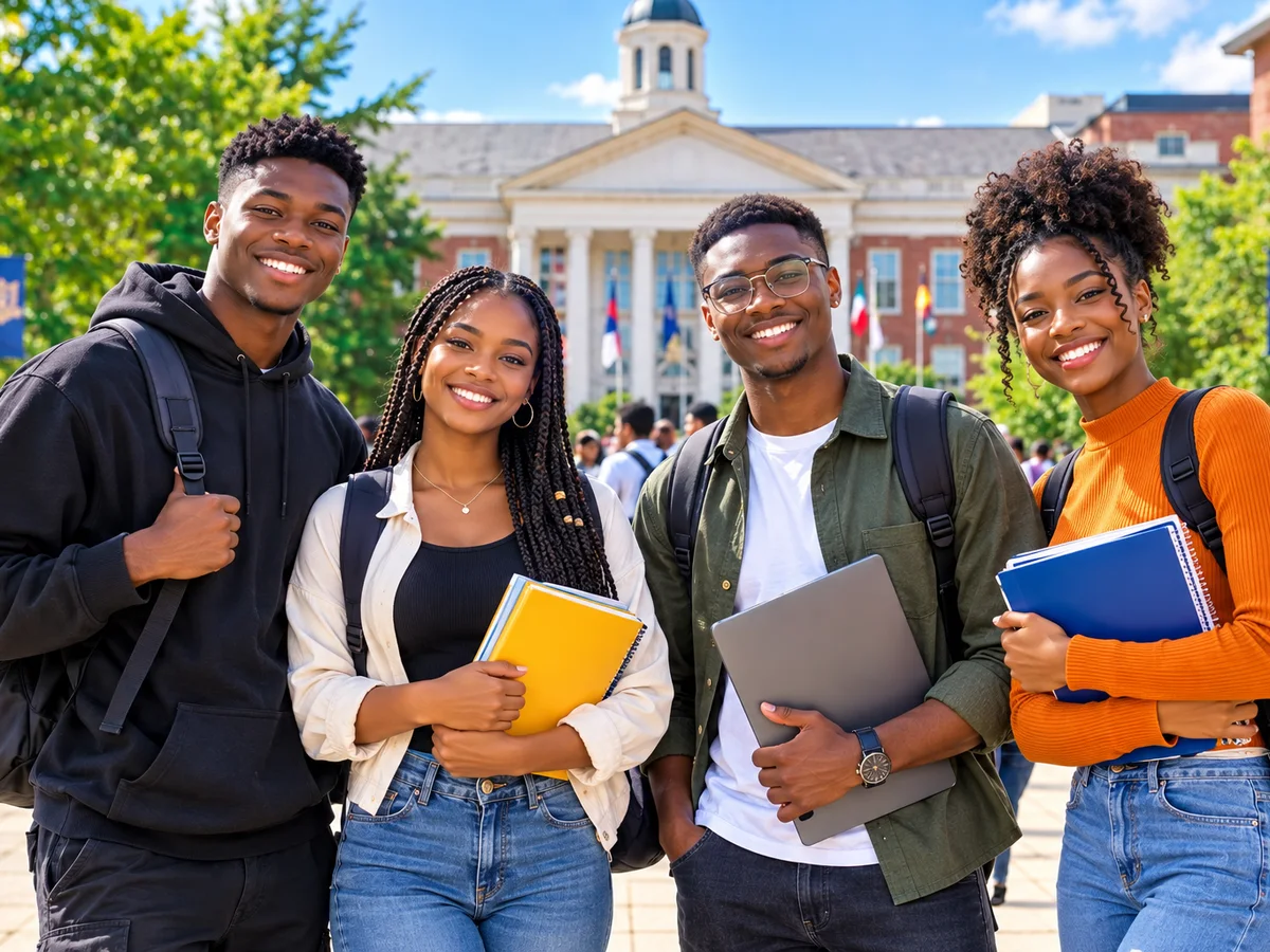 Étudiants devant une université