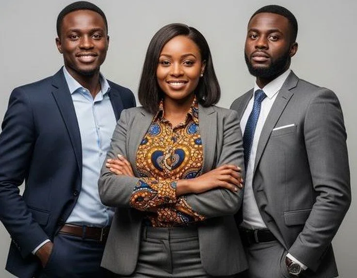 Trois professionnels en tenue de bureau